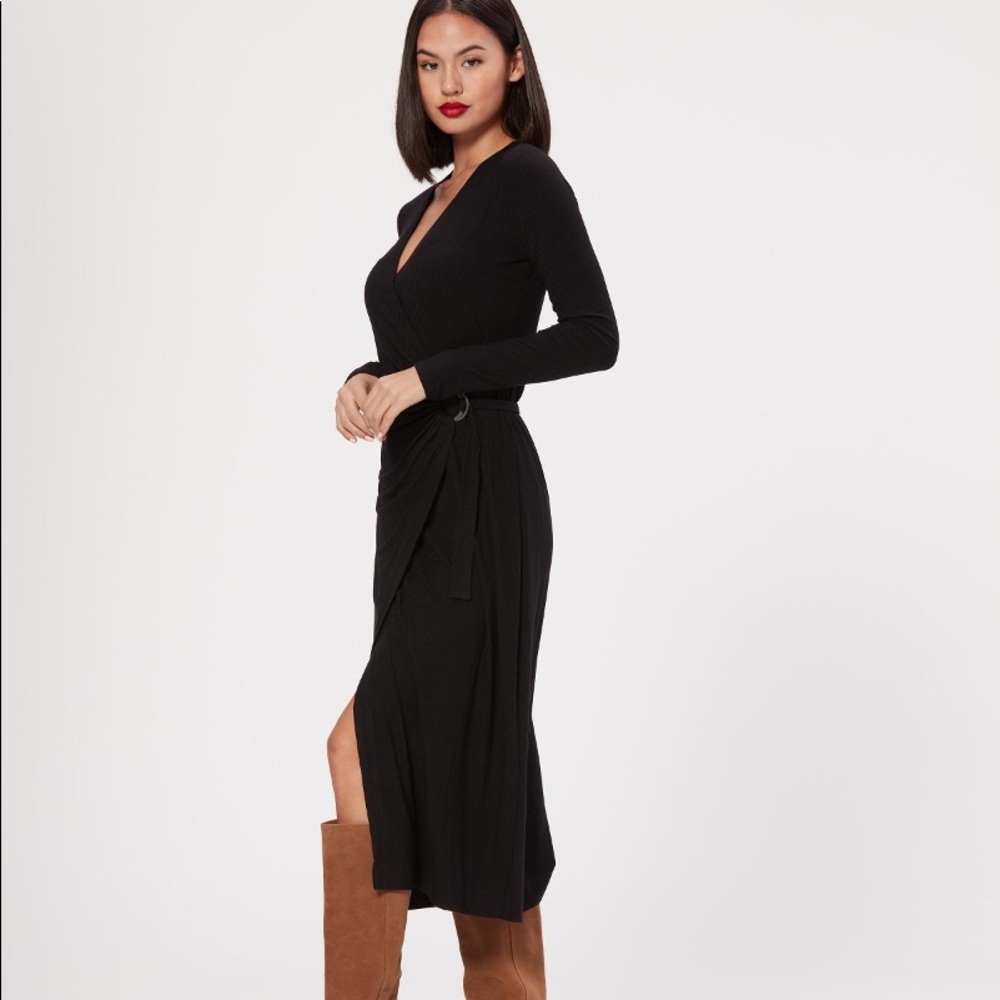 Paige - Cedar black ribbed wrap dress